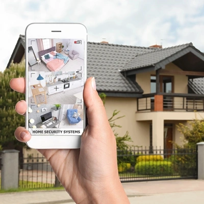 Brooklyn vivint phone display of cctv live feed in front of a house